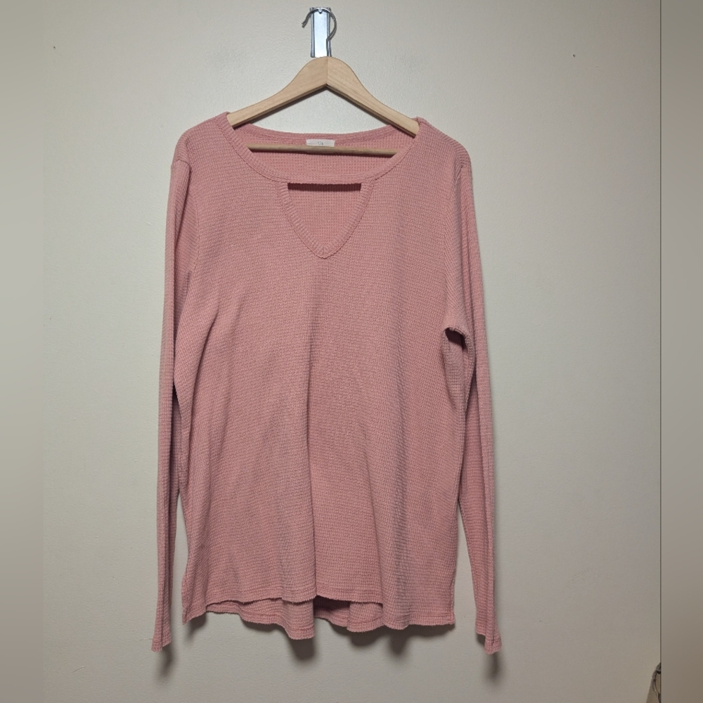t.la XL Dusty Rose Waffle Knit V Neck Long Sleeve Top